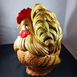 Vintage 70's Splatter Ceramic Rooster Chicken Cookie Jar